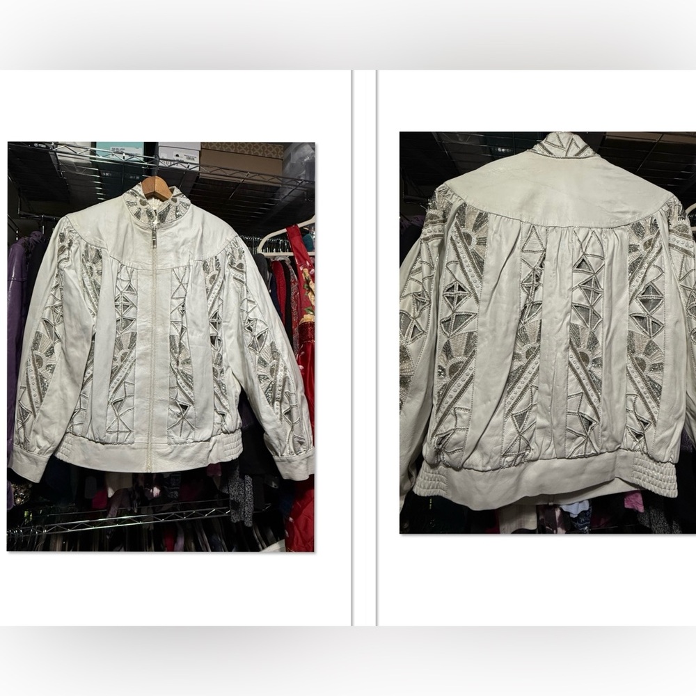 Vintage Leather Beaded Sequin Jacket